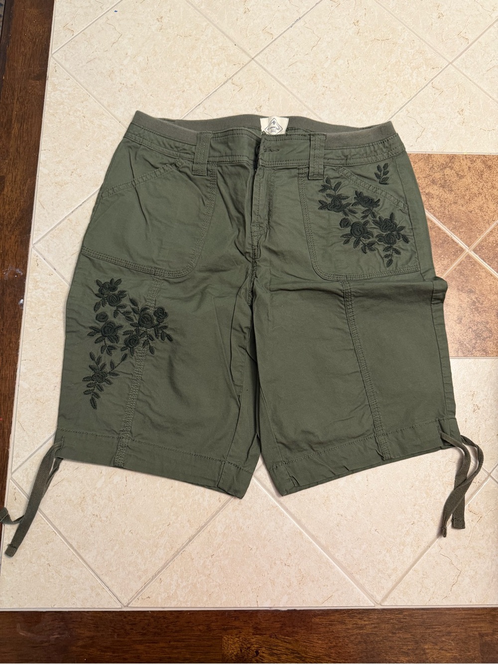 St. John's Bay Olive Green Embroidered Cargo Bermuda Shorts